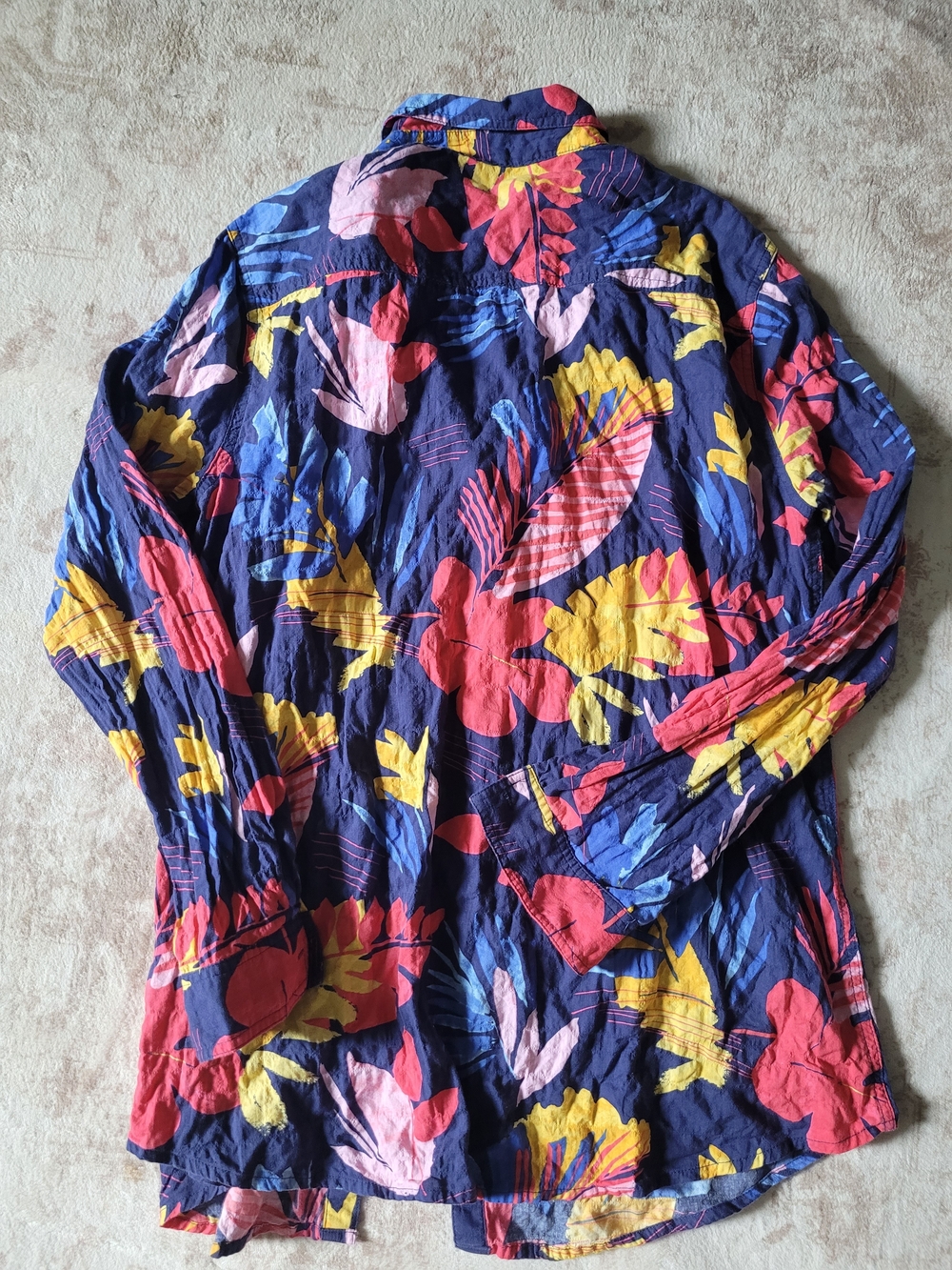 Lauren James Navy Button-Down Shirt with Pink, Yellow & Red Floral Print